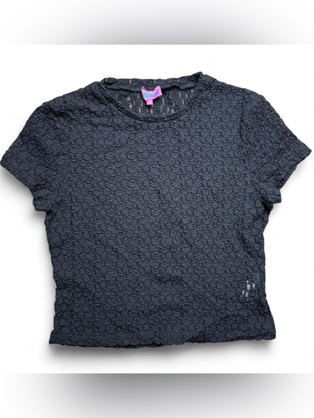 Edikted Black Textured Mesh Stretch Top Size L